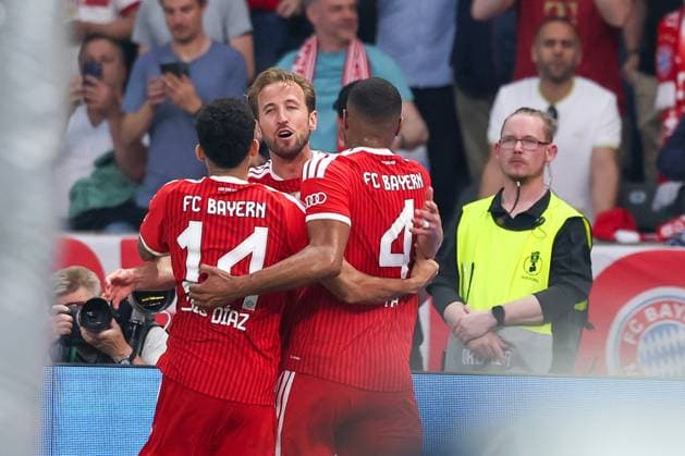 Goal celebration of Harry Kane 9 FC Bayern Muenchen to 1 0, FC Bayern Muenchen vs VfB Stuttgart, Football, 83 DFB Pokalfinale, 23 05 2026 DFL DFB regulations prohibit any use of photographs as image sequences and or quasi video Berlin Berlin Germany Copyright: xkolbert-press ChristianxKolbertx