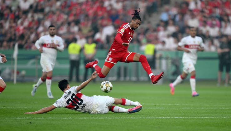 Soccer DFB Cup Final 2025 2026 in Berlin FC Bayern Muenchen VfB Stuttgart 23 05 2026 Chema left, VfB Stuttgart vs Michael Olise right, FC Bayern Muenchen