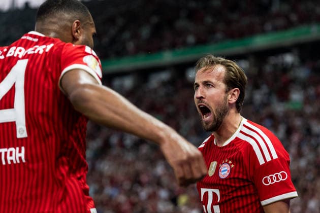 BERLIN, GERMANY - MAY 23: Harry Kane (FC Bayern Muenchen, 9) celebrates scoring the 1:0 goal during the DFB Pokal Final match between FC Bayern Muenchen vs. VfB Stuttgart at Olympic Stadium on May 23, 2026 in Berlin, Germany. DFB REGULATIONS PROHIBIT ANY USE OF PHOTOGRAPHS AS IMAGE SEQUENCES AND OR QUASI-VIDEO. Berlin Germany Copyright: xSteffiexWunderlx