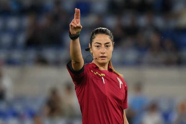 Referee Maria Sole Ferrieri gestures during the Serie A 2025 2026 football match between SS Lazio and Pisa SC 1909 at Stadio Olimpico in Rome (Italy), May 23, 2026. AndreaxStaccioli