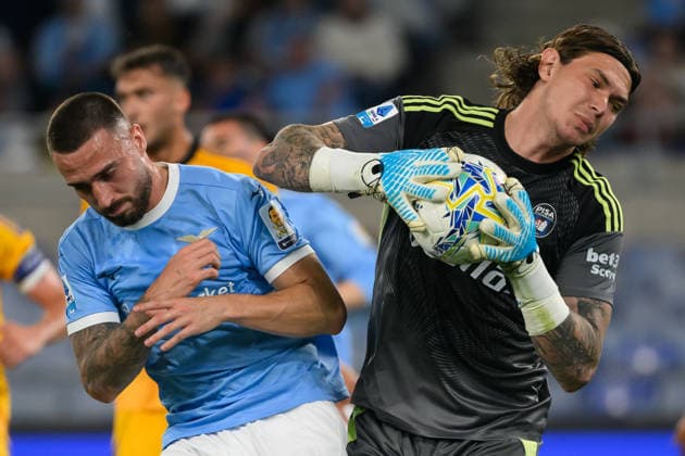 Mario Gila of SS Lazio and Adrian Semper of Pisa Sporting Club 1909 during the Serie A 2025 2026 football match between SS Lazio and Pisa SC 1909 at Stadio Olimpico in Rome (Italy), May 23, 2026. AndreaxStaccioli