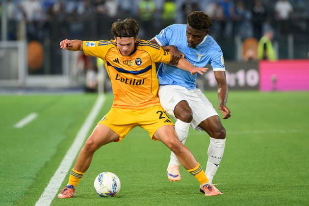 Isak Vural of Pisa Sporting Club 1909 and Fisayo Dele-Bashiru of SS Lazio compete for the ball during the Serie A 2025 2026 football match between SS Lazio and Pisa SC 1909 at Stadio Olimpico in Rome (Italy), May 23, 2026. AndreaxStaccioli