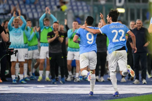 Pedro Eliezer Rodriguez Ledesma of SS Lazio celebrates with team mates after scoring the goal of 2-1 during the Serie A 2025 2026 football match between SS Lazio and Pisa SC 1909 at Stadio Olimpico in Rome (Italy), May 23, 2026. AndreaxStaccioli