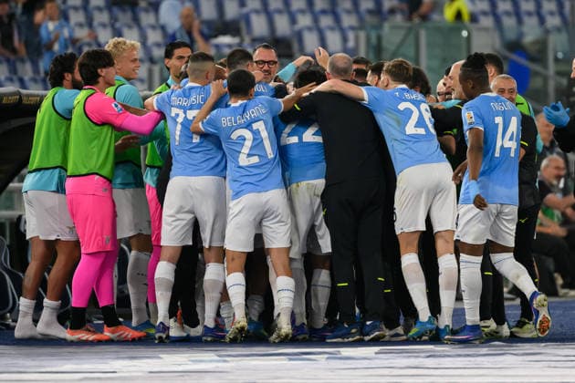 Pedro Eliezer Rodriguez Ledesma of SS Lazio celebrates with team mates after scoring the goal of 2-1 during the Serie A 2025 2026 football match between SS Lazio and Pisa SC 1909 at Stadio Olimpico in Rome (Italy), May 23, 2026. AndreaxStaccioli
