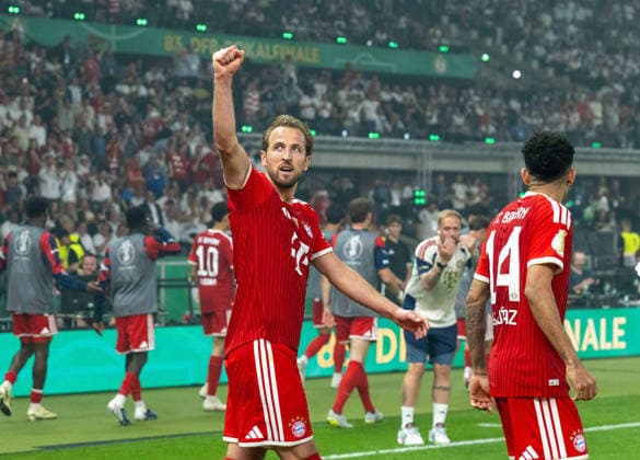 Soccer, Men, Season 2025 2026, 83 DFB Cup Final, FC Bayern Munich VfB Stuttgart, Harry Kane Bayern Munich , Luis Diaz Bayern Munich , Cheering after scoring 2 0, 23 05 2026, Copyright: xMatthiasxKochx