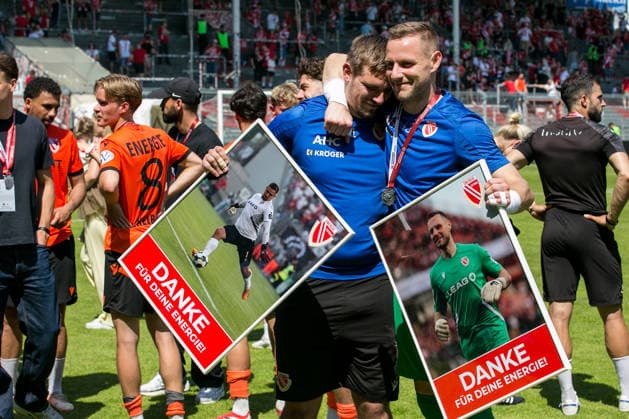 Cottbus, Germany 23 May 2026 Brandenburg State Cup 2025 2026 Final FC Energie Cottbus vs VfB Krieschow Pictured from l Goalkeeper Alexander Sebald Energie Cottbus and goalkeeper Marius Funk Energie Cottbus DFB regulations prohibit any use of photographs as image sequences and or quasi video LEAG Energie Stadion Brandenburg Copyright: xFotostandx xWeilandx