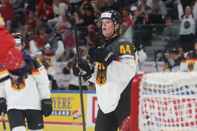 23 05 2026 Swiss Life Arena Zurich , SWITZERLAND, Mens Ice Hockey IIHF World Championship Zurich 2026 Group A AUT GER Joshua Samanski GER after his goal for 1 2