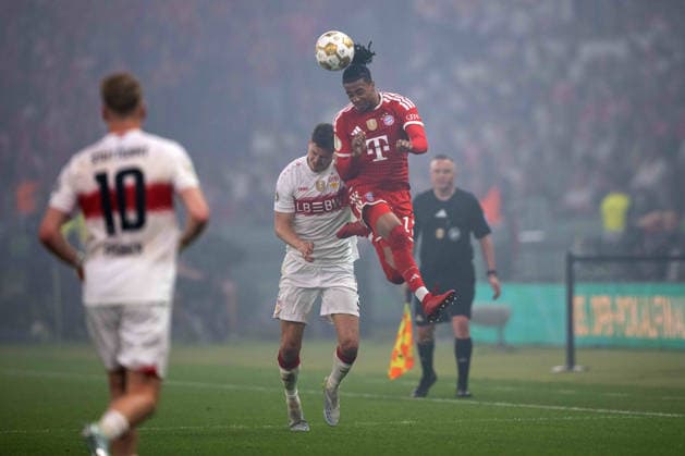 Ramon Hendriks VfB Stuttgart and Michael Akopovie Olise FC Bayern Muenchen xettx, Germany, Berlin, 23 05 2026, Football, DFB Pokal FC Bayern Muenchen vs VfB Stuttgart, Season 2025 2026, Final, Olympiastadion DFL DFB REGULATIONS PROHIBIT ANY USE OF PHOTOGRAPHS AS IMAGE SEQUENCES AND OR QUASI VIDEO