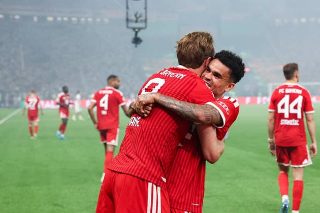 DFB Cup Final FC Bayern Munich VfB Stuttgart on 23 05 2026 at the Olympic Stadium in Berlin Cheering, goal celebration, goal scorer Harry Kane Muenchen 9 and Luis Diaz Muenchen 14 cheer after his goal for 2 0 MH