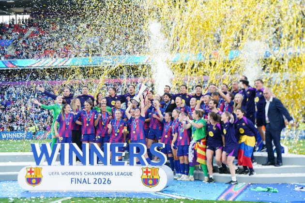 OSLO, NORWAY - 23 MAY 2026: Marta Torrejon of FC Barcelona, Barca Femeni lifts the trophy, as FC Barcelona Femeni are crowned queens of Europe after winning the 2026 UEFA Women s Champions League Final match between FC Barcelona Femeni and OL Lyonnes at Ullevaal Stadion on May 23, 2026 in Oslo, Norway.  Copyright: xAlexandraxFechetex xSPPx Sportspressphoto_152795