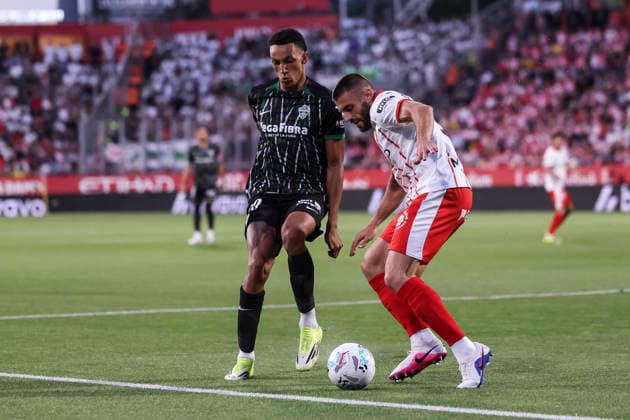 May 23, 2026, Girona, Girona, SPAIN: David Lopez of Girona FC and Alvaro Rodriguez of Elche CF in action during the Spanish league, LaLiga EA Sports, football match played between Girona FC and Elche CF at Montilivi stadium on May 23, 2026 in Girona, Spain. Girona FC V Elche CF - LaLiga EA Sports  - ZUMAa181 20260523_zaa_a181_072 Copyright: xJavierxBorregox