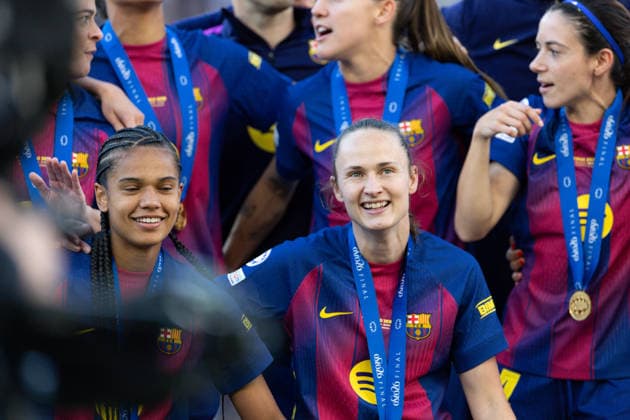 OSLO, NORWAY - MAY 23: Caroline Graham Hansen of Barcelona celebrate after winning the UEFA Womens Champions League final match between Barcelona and OL Lyonnes at Ullevaal Stadium on May 23, 2026 in Oslo, Norway. (Photo by Ane Frosaker Sports Press Photo)  Copyright: xAnexFrosakerx xSPPx Sportspressphoto_152817
