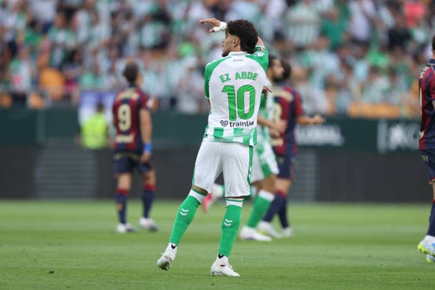ESP LaLiga EA Sports Real Betis v Levante UD Abdessamad Ezzalzouli of Real Betis scores goal to Betis and celebrates his goal 1 0 during LaLiga EA Sports, between Real Betis v Levante UD played at La Cartuja Stadium, Sevilla on May 23rd, 2026 in Spain Sevilla Spain Football Copyright: xRafaelxRomanx xAgenciaxLOFx