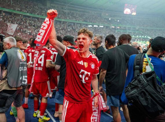 Soccer, Men, Season 2025 2026, 83 DFB Cup Final, FC Bayern Munich VfB Stuttgart, Joshua Kimmich Bayern Munich , Cheering after the final whistle, 23 05 2026, Copyright: xMatthiasxKochx