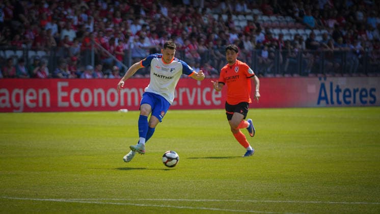 Soccer, Men, Season 2025 2026, Brandenburg State Cup, Final, Amateur final day, FC Energie Cottbus vs VfB 1921 Krieschow, Saturday 23 05 2026, LEAG Energie Stadion Cottbus, In the picture Tobias Gerstmann l Krieschow and Can Moustfa r Energie Brandenburg Germany