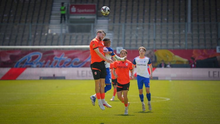 Soccer, Men, Season 2025 2026, Brandenburg State Cup, Final, Final day of the amateurs, FC Energie Cottbus vs VfB 1921 Krieschow, Saturday 23 05 2026, LEAG Energie Stadion Cottbus, In the picture Tim Campulka l Energie and Miguel Pereira Rodrigues r Krieschow Brandenburg Germany
