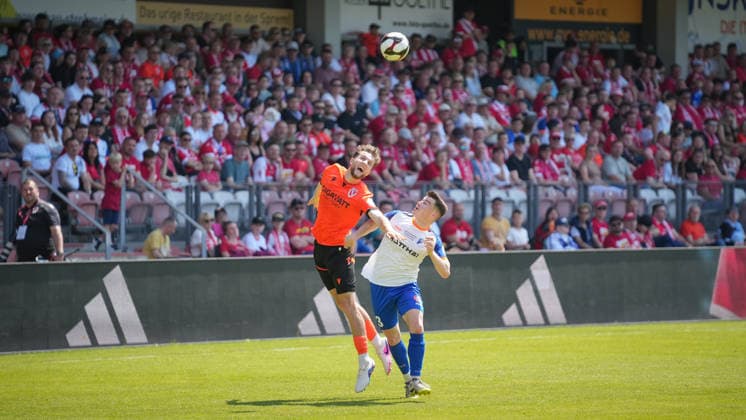 Soccer, Men, Season 2025 2026, Brandenburg State Cup, Final, Amateur final day, FC Energie Cottbus vs VfB 1921 Krieschow, Saturday 23 05 2026, LEAG Energie Stadion Cottbus, In the picture Tim Campulka l Energie and Paul Pahlow r Krieschow Brandenburg Germany