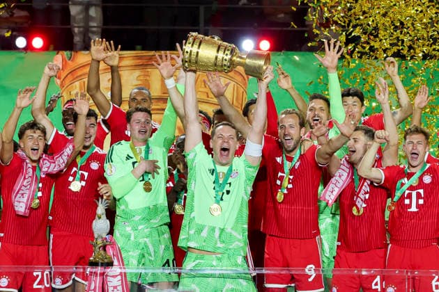 Goalkeeper Manuel Neuer FC Bayern Muenchen cheers during the medal ceremony, holding the DFB Cup, DFB Cup Final 2026, FC Bayern München v VfB Stuttgart, Olympiastadion on May 23, 2026 in Berlin, Germany Photo by Marco Steinbrenner DeFodi Images Goalkeeper Manuel Neuer FC Bayern Muenchen cheers during the medal ceremony, holding the DFB Cup, DFB Cup Final 2026, FC Bayern München v VfB Stuttgart, Olympiastadion, May 23, 2026 in Berlin, Germany Photo by Marco Steinbrenner DeFodi Images