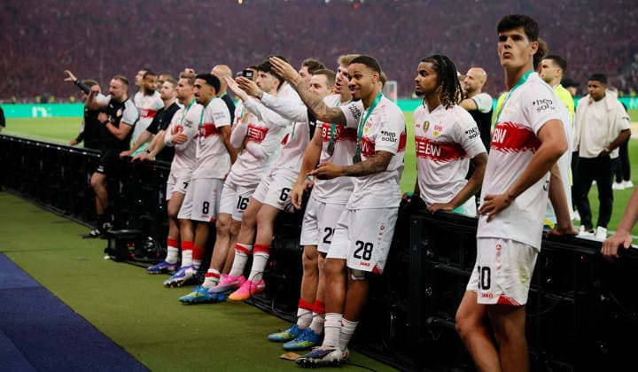 Berlin , Football DFB Cup Final 2026 , FC Bayern Munich vs VfB Stuttgart , Disappointment VfB , right Chema Andres