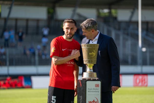 Volkan Celiktas SG Sonnenhof Großaspach, 05 gets the cup, Stuttgarter Kickers vs SG Sonnenhof Großaspach, Football, WFV Cup, Final, 23 05 2026 Stuttgart Degerloch Baden Wuerttemberg Germany Copyright: xkolbert-press PhilipxZieglerx