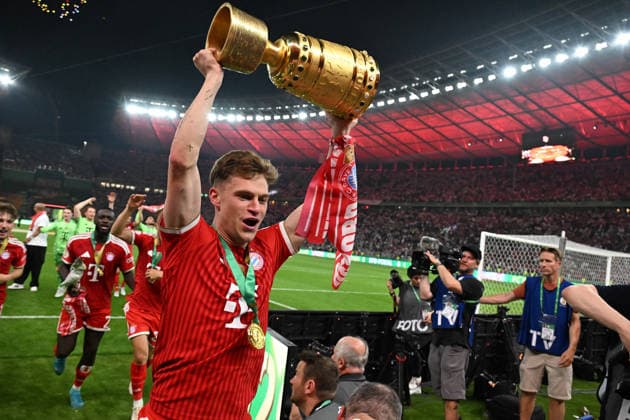 23 05 2026, xsltx, Football DFB Cup Final, FC Bayern Munich VfB Stuttgart v l jubilation, joy about the cup victory Joshua Kimmich FC Bayern Muenchen with the cup DFL DFB REGULATIONS PROHIBIT ANY USE OF PHOTOGRAPHS as IMAGE SEQUENCES and or QUASI VIDEO Berlin