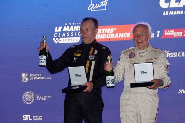 LE MANS CLASSIC SERIES 2026 - SPA-CLASSIC 61 OREBI GANN Simon (gbr), LOCKIE Calum (gbr), Morgan SLR 1965, Sixties Endurance, Podium portrait during the 2026 Spa-Classic, 2nd round of the Le Mans Classic Series 2026, from May 22 to 24 in Circuit de Spa-Francorchamps, in Stavelot, Belgium - StavelotBelgium  Copyright: xPauloxMariax