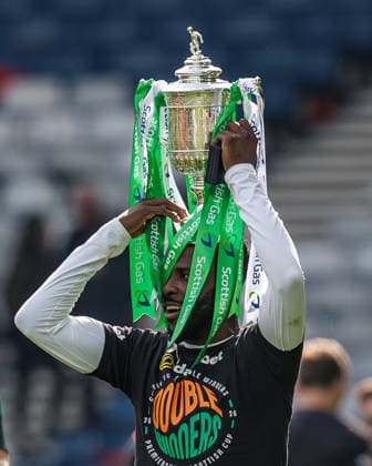 RECORD DATE NOT STATED 23rd May 2026; Hampden Park, Glasgow, Scotland; Scottish Cup Final Football, Celtic versus Dunfermline; Kelechi Iheanacho of Celtic celebrates with the Scottish Cup trophy WMxSportsxMedia