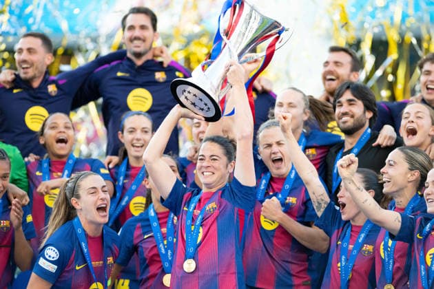 RECORD DATE NOT STATED 23rd May 2026; Ullevaal Stadion, Oslo, Norway; UEFA Womens Champions League Final Football, FC Barcelona, Barca versus OL Lyonnes; Marta Torrejon (8) of Barcelona lifts the trophy AdelinaxCobos