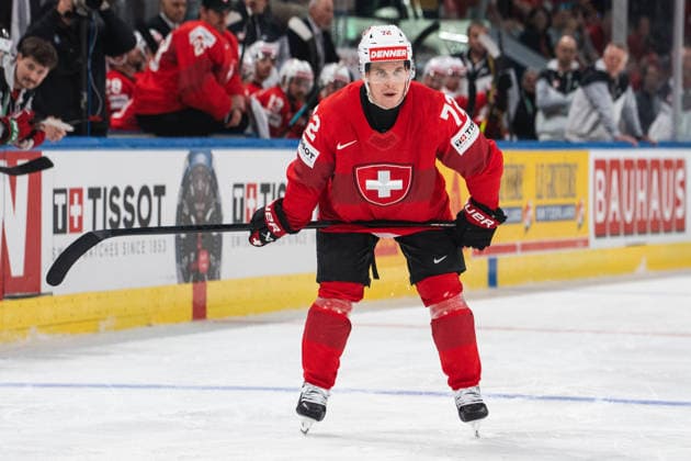 ZURICH, ZURICH - MAY 23: Dominik Egli of Switzerland during the 2026 IIHF World Championship, WM, Weltmeisterschaft Preliminary Round Group A match between Switzerland and Hungary at Swiss Life Arena on May 23, 2026 in Zurich, Zurich, Switzerland.  Copyright: xLivioxBaeriswylx xSPPx Sportspressphoto_152954
