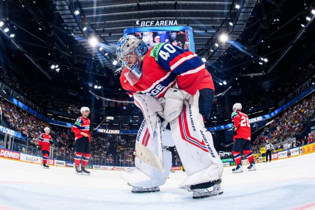 260523 goaltender Henrik Haukeland of Norway during the 2026 IIHF Ice Hockey World Championship match between Norway and Sweden on May 23, 2026 in Fribourg Photo Jesper Zerman BILDBYRAN kod JZ JZ0727 ishockey ice hockey ishockey vm 2026 vm 2026 iihf world championship norge norway sverige sweden bbeng  Copyright: JESPERxZERMAN BB260523JZ086