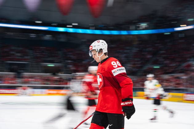 ZURICH, ZURICH - MAY 23: Attilio Biasca of Switzerland during the 2026 IIHF World Championship, WM, Weltmeisterschaft Preliminary Round Group A match between Switzerland and Hungary at Swiss Life Arena on May 23, 2026 in Zurich, Zurich, Switzerland.  Copyright: xLivioxBaeriswylx xSPPx Sportspressphoto_152961