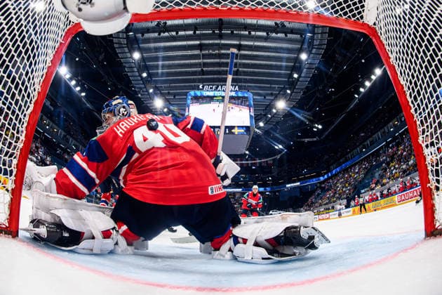 260523 goaltender Henrik Haukeland of Norway during the 2026 IIHF Ice Hockey World Championship match between Norway and Sweden on May 23, 2026 in Fribourg Photo Jesper Zerman BILDBYRAN kod JZ JZ0727 ishockey ice hockey ishockey vm 2026 vm 2026 iihf world championship norge norway sverige sweden bbeng  Copyright: JESPERxZERMAN BB260523JZ090