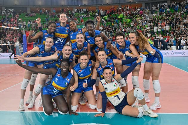 IPA85013214 - Team Italy rejoices after winning the match during AIA Aequilibrium Cup Women Elite - Italy vs Turkiye, Volleyball Test Match in Genoa, Italy, May 23 2026  Copyright: xDaniloxVigo IPAxSportx xx 85013214