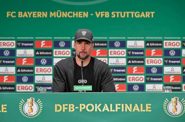 post-match press conference PK Coach Sebastian Hoeness VfB Stuttgart 83 DFB Pokalfinale FC Bayern Muenchen FCB vs VFB Stuttgart Olympiastadion Berlin 23 05 2026 DFL REGULATIONS PROHIBIT ANY USE OF PHOTOGRAPHS AS IMAGE SEQUENCES AND OR QUASI VIDEO 83 DFB Pokalfinale FC Bayern Muenchen FCB vs VFB Stuttgart