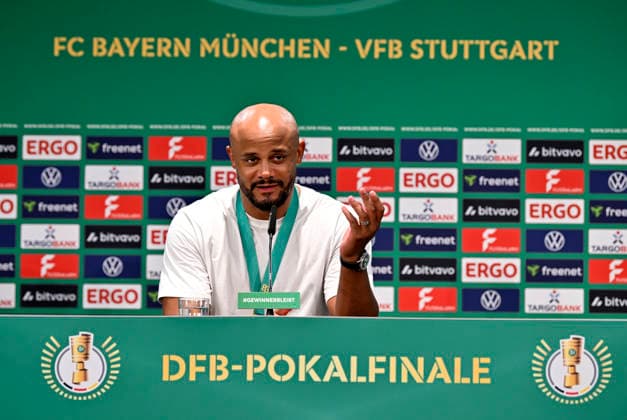 post-match press conference PK Coach Vincent Kompany FC Bayern Muenchen FCB 83 DFB Pokalfinale FC Bayern Muenchen FCB vs VFB Stuttgart Olympiastadion Berlin 23 05 2026 DFL REGULATIONS PROHIBIT ANY USE OF PHOTOGRAPHS AS IMAGE SEQUENCES AND OR QUASI VIDEO 83 DFB Pokalfinale FC Bayern Muenchen FCB vs VFB Stuttgart