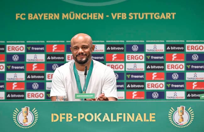 post-match press conference PK Coach Vincent Kompany FC Bayern Muenchen FCB 83 DFB Pokalfinale FC Bayern Muenchen FCB vs VFB Stuttgart Olympiastadion Berlin 23 05 2026 DFL REGULATIONS PROHIBIT ANY USE OF PHOTOGRAPHS AS IMAGE SEQUENCES AND OR QUASI VIDEO 83 DFB Pokalfinale FC Bayern Muenchen FCB vs VFB Stuttgart