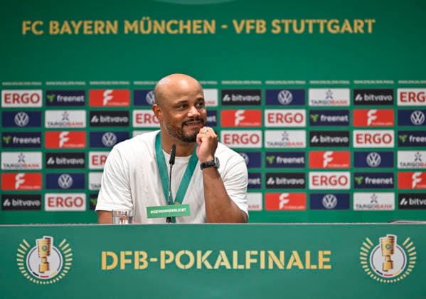 post-match press conference PK Coach Vincent Kompany FC Bayern Muenchen FCB 83 DFB Pokalfinale FC Bayern Muenchen FCB vs VFB Stuttgart Olympiastadion Berlin 23 05 2026 DFL REGULATIONS PROHIBIT ANY USE OF PHOTOGRAPHS AS IMAGE SEQUENCES AND OR QUASI VIDEO 83 DFB Pokalfinale FC Bayern Muenchen FCB vs VFB Stuttgart