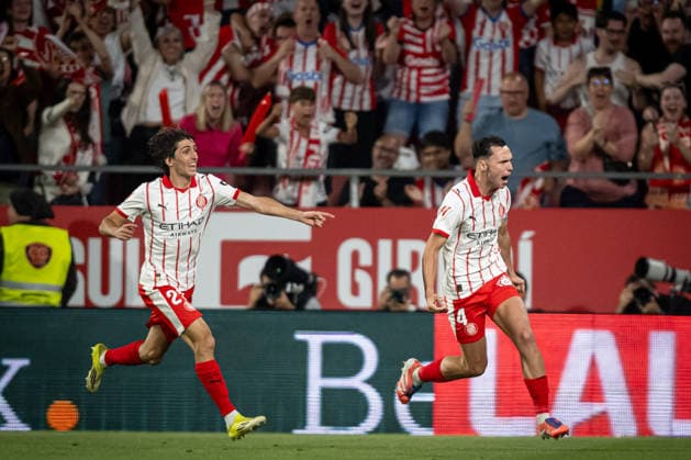 Arnau Martinez Girona FC celebrates after scoring his team s goal during a La Liga EA Sports match between Girona FC and Elche CF at Estadi Municipal de Montilivi in Girona, , Spain, on May 23 2026 Photo by Felipe Mondino Copyright: x@FELIPExMONDINOx