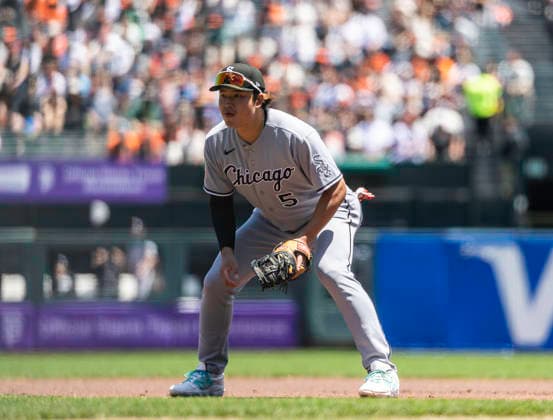 MLB, Baseball Herren, USA 2026: Chicago Vs San Francisco MAY 23 May 23 2026 Chicago first baseman Munetaka Murakami (5)ready to made an infield play the MLB game between Chicago White Sox and the San Francisco Giants. Thurman James CSM (Credit Image: Â Thurman James Cal Media) San Francisco Ca USA EDITORIAL USE ONLY Copyright: xx ZUMA-20260523_zma_c04_023.jpg ThurmanxJamesx csmphotothree491441