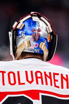 Ice hockey, Eishockey - IIHF WC 2026 ZURICH,SWITZERLAND,23.MAY.26 - ICE HOCKEY - IIHF Ice Hockey World Championship, WM, Weltmeisterschaft 2026, group stage, Austria vs Germany. Image shows a feature of helmet by Atte Tolvanen (AUT).  GEPAxpictures xMaticxKlansek