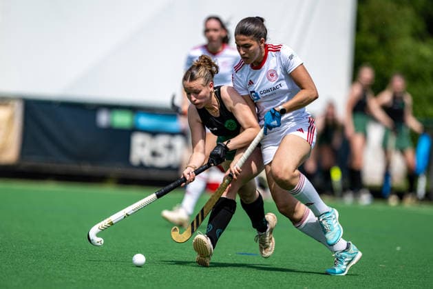 BHC 1 Ladies Club Raffelberg Field Hockey, 2 Playdown Match, 1 Bundesliga, Women Bremen, Germany, 23 05 26 BHC 1 Ladies Club Raffelberg at Bremer Hockey Club e V on 23 05 2026 in Bremen, Germany Photo by Axel Kaste Pauline Scherrer, right Bremen Bremer Hockey Club e V Free Hanseatic City of Bremen Germany BHC Damen - Raffelberg 3-1 23.5.26 LR-4092