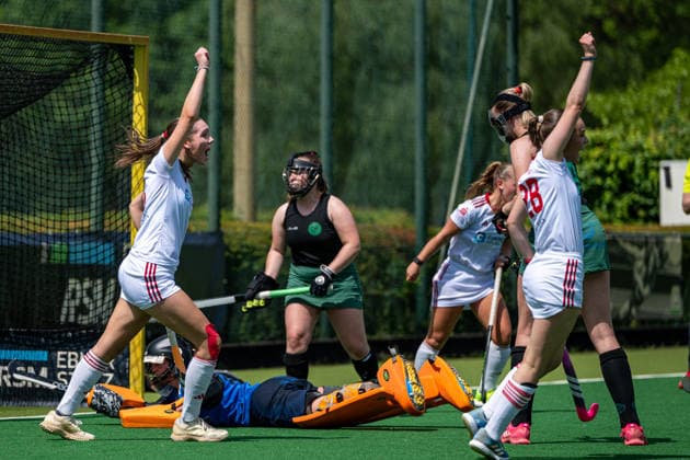 BHC 1 Womens Club Raffelberg Field Hockey, 2 Playdown Match, 1 Bundesliga, Women Bremen, Germany, 23 05 26 BHC 1 Womens Club Raffelberg at Bremer Hockey Club e V on 23 05 2026 in Bremen, Germany Photo by Axel Kaste Goal celebration BHC Bremen Bremer Hockey Club e V Free Hanseatic City of Bremen Germany BHC Damen - Raffelberg 3-1 23.5.26 LR-4641