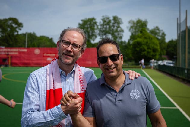 BHC 1 Ladies Club Raffelberg Field Hockey, 2 Playdown Match, 1 Bundesliga, Women Bremen, Germany, 23 05 26 BHC 1 Ladies Club Raffelberg at Bremer Hockey Club e V on 23 05 2026 in Bremen, Germany Photo by Axel Kaste Left 1 Chairman Henning Mühl, right 2 Chairman Sarat Maitin, BHC Bremen Bremer Hockey Club e V Free Hanseatic City of Bremen Germany BHC Damen - Raffelberg 3-1 23.5.26 LR-4973