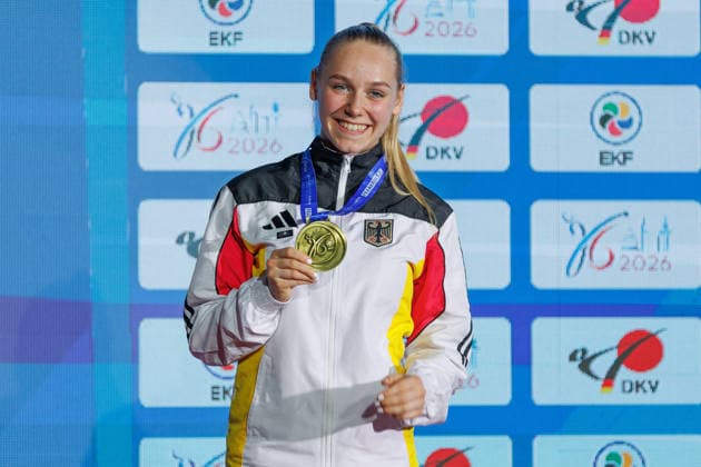 Award ceremony Womens Kumite 55 Mia Bitsch GER third place, bronze medal, 23 05 2026, Frankfurt am Main Germany , 61 European Karate Championships 2026 Frankfurt Main xprx
