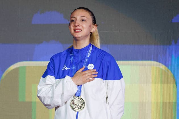 Award ceremony Womens Kumite 55 Madina Sadigova AZE Winner, first place, gold medal, 23 05 2026, Frankfurt am Main Germany , 61 European Karate Championships 2026 Frankfurt Main xprx