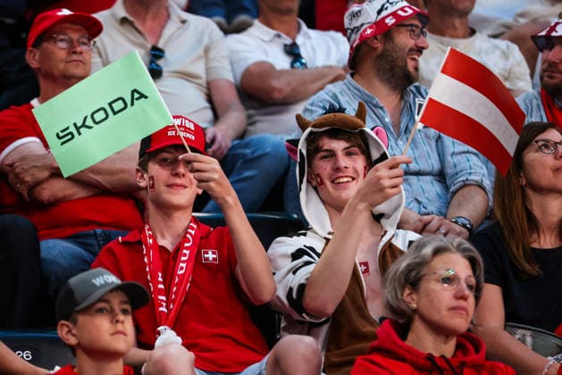 Ice hockey, Eishockey - IIHF WC 2026 ZURICH,SWITZERLAND,23.MAY.26 - ICE HOCKEY - IIHF Ice Hockey World Championship, WM, Weltmeisterschaft 2026, group stage, Austria vs Germany. Image shows the fans with flags.  GEPAxpictures xMaticxKlansek
