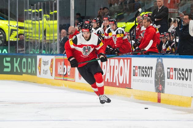 ZURICH, ZURICH - MAY 23: Maximilian Rebernig of Austria during the 2026 IIHF World Championship, WM, Weltmeisterschaft match between Austria and Germany at Swiss Life Arena on May 23, 2026 in Zurich, Zurich, Switzerland.  Copyright: xLivioxBaeriswylx xSPPx Sportspressphoto_152999