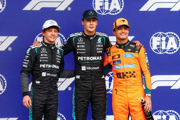 Montreal 2026, Montreal, Quebec, Canada, FIA F1 GP Canada, 12 KIMI ANTONELLI Andrea ita , Mercedes AMG F1 Team W17, 63 RUSSELL George gbr , Mercedes AMG F1 Team W17, 01 NORRIS Lando gbr , McLaren F1 Team MCL40, action, Qualifying, pole position