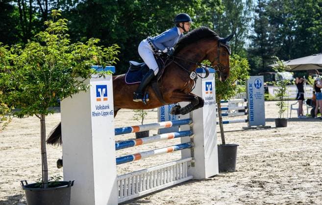 Pfingstturnier beim Reiterverein Voerde FOR EDITORIAL PURPOSES ONLY EDITORIAL USE ONLY p Jil Klupiec from RFV Dinslaken Hiesfeld on Die Da 599 at 23 Stilspringprüfung Kl L 110 cm at the Pfingstturnier beim Reiterverein Voerde, on Saturday, 23 05 2026 in Voerde Germany NRW Voerde Copyright MarkusxJoosten Copyright: MarkusxJoosten doc85z5vt46fqp1628h6qmq ,EDITORIAL USE ONLY Copyright: MarkusxJoosten
