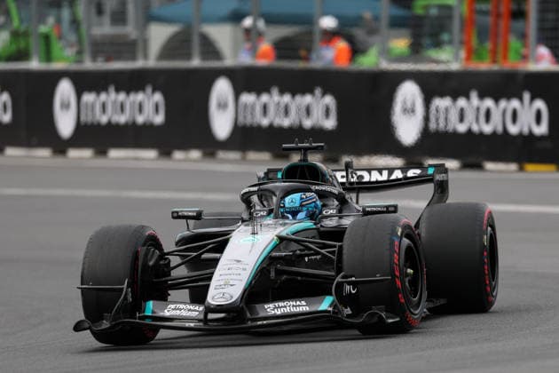 F1 Grand Prix of Canada - Qualifying Session MONTREAL, QUEBEC - MAY 23 : George Russell of Great Britain and Mercedes-AMG Petronas F1 team drives during the Qualifying session ahead of F1 Grand Prix of Canada at Circuit Gilles Villeneuve in Montreal, Quebec, Canada on May 23, 2026. Mert Alper Dervis Anadolu Montreal Canada. Editorial use only. Please get in touch for any other usage.  Copyright: x2026xAnadoluxMertxAlperxDervisx
